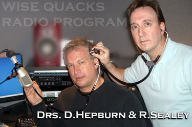 Dr. Sealey checks out Dr. Hepburn's cognitive health just before going on air with the WISE QUACKS PROGRAM at the Radio station